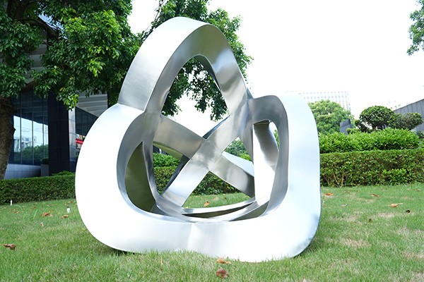 Contemporary Brushed Stainless Steel Abstract Geometric Sculpture for Outdoor Spaces